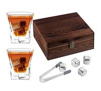 Maverton Whisky Gift Set - Two 250ml Whisky Glasses & Eight Cooling Stones - Deluxe Wooden Box - Birthday Present for Whisky Connoisseur
