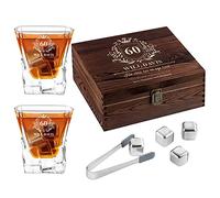 Maverton Whisky Stones & 2 Engraved Glasses Gift Set - 250ml Whisky Glasses in Personalised Wooden Box - Birthday Gift for Men - Gift idea for him - Class