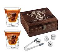 Maverton Whisky Stones & 2 Engraved Glasses Gift Set - 250ml Whisky Glasses in Personalised Wooden Box - Gift for Men - Gift idea for him - Motorbike