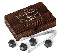 Maverton Whisky Stones Gift Set for man - 6 granite whiskey rocks - For whisky lovers - Elegant wooden box with engraving for him - For birthday - Personalised set for gentleman - Western
