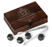 Maverton Whisky Stones Gift Set for man - 6 granite whiskey rocks - For whisky lovers - Elegant wooden box with engraving for him - For birthday - Personalised set for gentleman - Stylish