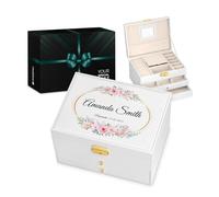 Maverton White Jewellery Box for girls - Stylish Customisable Box with your Photo - Overprinted Box for Birthday - Storage Case for Baptism - For Kid - Custimised Organiser for her - Roses