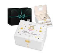 Maverton White Jewellery Box for girls - Stylish Customisable Box with your Photo - Overprinted Box for Birthday - Storage Case for Baptism - For Kid - Custimised Organiser for her - Angel