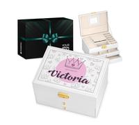 Maverton White Jewellery Box for girls - Stylish Customisable Box with your Photo - Overprinted Box for Birthday - Storage Case for Baptism - For Kid - Custimised Organiser for her - Queen