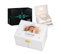 Maverton White Jewellery Box for girls - Stylish Customisable Box with your Photo - Overprinted Box for Birthday - Storage Case for Baptism - For Kid - Custimised Organiser for her - Crown