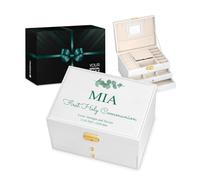 Maverton White Jewellery Box for girls - Stylish Customisable Box with your Photo - Overprinted Box for Birthday - Storage Case for Baptism - For Kid - Custimised Organiser for her - Green