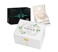 Maverton White Jewellery Box for girls - Stylish Customisable Box with your Photo - Overprinted Box for Birthday - Storage Case for Baptism - For Kid - Custimised Organiser for her - Plants