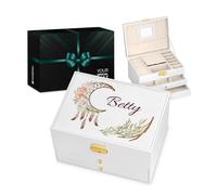 Maverton White Jewellery Box for girls - Stylish Customisable Box with your Photo - Overprinted Box for Birthday - Storage Case for Baptism - For Kid - Custimised Organiser for her - Boho