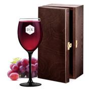 Maverton Wine Glass with a Black stem and Base - 330ml “U” Shaped Glass for Man - Stylish - Personalised Wine Glass for him - Initials