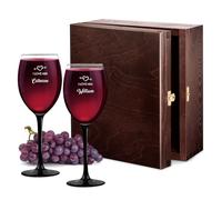 Maverton Wine Glasses with a Black stem and Base - 330ml “U” Shaped Glasses - Specific Design - Personalised Set - for Couples - Arrow