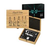 Maverton Wine Opener Accessories - Engraved Set for Couple - Wine Opening kit - Wine Tool Set in Bamboo Box - Personalised Wine Gift Set for Marriage - Devotion