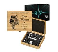 Maverton Wine Opener Accessories - Engraved Wine Set for Women - Wine Opening kit - Gift for her in Wooden Box - Personalised Gift for a Wine Lover - Bamboo Trunk - Barrel