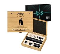 Maverton Wine Opener Accessories for Birthday - Customised Wine Set for Men - Opening kit with Electric Opener - Overprinted Wooden Box - Personalised Gift for a Wine Lover - Grape
