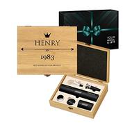 Maverton Wine Opener Accessories for Birthday - Customised Wine Set for Men - Opening kit with Electric Opener - Overprinted Wooden Box - Personalised Gift for a Wine Lover - Crown