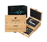 Maverton Wine Opener Set - Engraved Sommelier Corkscrew Set - Stainless Steel Wine Opening Accessories - Customized Wine Opening Kit in Bamboo Case - for Man - Arrow