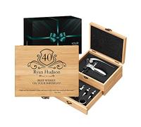 Maverton Wine Opener Set - Engraved Sommelier Corkscrew Set - Stainless Steel Wine Opening Accessories - Customized Wine Opening Kit in Bamboo Case - for Man - Coat of ARMS