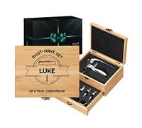 Maverton Wine Opener Set - Engraved Sommelier Corkscrew Set - Stainless Steel Wine Opening Accessories - Customized Wine Opening Kit in Bamboo Case - for Man - Must-Have
