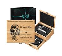 Maverton Wine Opener Set - Engraved Sommelier Corkscrew Set - Stainless Steel Wine Opening Accessories - Customized Wine Opening Kit in Bamboo Case - Gift for Woman - Barrel