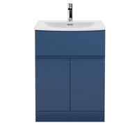 Mavesyn Contemporary 2 Door 1 Drawer Floor Standing Vanity Unit with Curved Basin, Dark Blue, 600mm