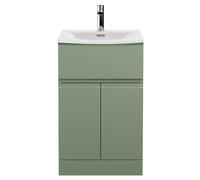 Mavesyn Contemporary 2 Door 1 Drawer Floor Standing Vanity Unit with Curved Basin, Satin Green, 500mm