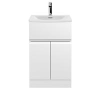 Balterley Mavesyn Contemporary 2 Door 1 Drawer Floor Standing Vanity Unit With Curved Basin, Satin White, 500mm