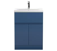 Mavesyn Contemporary 2 Door 1 Drawer Floor Standing Vanity Unit with Mid-Edge Basin, Dark Blue, 600mm