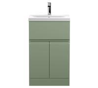 Mavesyn Contemporary 2 Door 1 Drawer Floor Standing Vanity Unit with Mid-Edge Basin, Satin Green, 500mm
