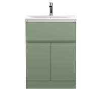 Mavesyn Contemporary 2 Door 1 Drawer Floor Standing Vanity Unit with Mid-Edge Basin, Satin Green, 600mm