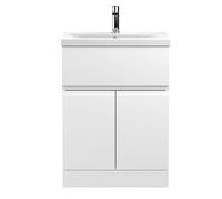 Mavesyn Contemporary 2 Door 1 Drawer Floor Standing Vanity Unit with Mid-Edge Basin, Satin White, 600mm