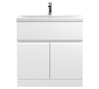 Mavesyn Contemporary 2 Door 1 Drawer Floor Standing Vanity Unit with Mid-Edge Basin, Satin White, 800mm