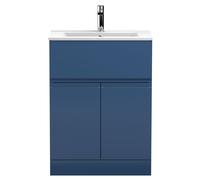 Mavesyn Contemporary 2 Door 1 Drawer Floor Standing Vanity Unit with Minimalist Basin, Dark Blue, 600mm