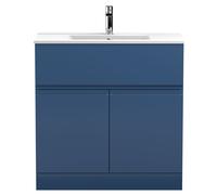 Mavesyn Contemporary 2 Door 1 Drawer Floor Standing Vanity Unit with Minimalist Basin, Dark Blue, 800mm