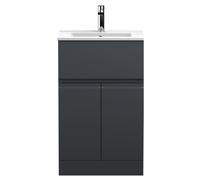 Mavesyn Contemporary 2 Door 1 Drawer Floor Standing Vanity Unit with Minimalist Basin, Dark Grey, 500mm