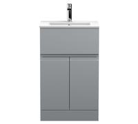 Mavesyn Contemporary 2 Door 1 Drawer Floor Standing Vanity Unit with Minimalist Basin, Satin Grey, 500mm