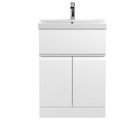 Mavesyn Contemporary 2 Door 1 Drawer Floor Standing Vanity Unit with Thin Edge Basin, Satin White, 600mm