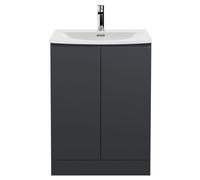 Mavesyn Contemporary 2 Door Floor Standing Vanity Unit with Curved Basin, Dark Grey, 600mm