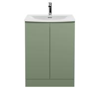 Mavesyn Contemporary 2 Door Floor Standing Vanity Unit with Curved Basin, Satin Green, 600mm