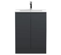 Mavesyn Contemporary 2 Door Floor Standing Vanity Unit with Minimalist Basin, Dark Grey, 600mm