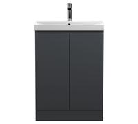 Mavesyn Contemporary 2 Door Floor Standing Vanity Unit with Thin Edge Basin, Dark Grey, 600mm
