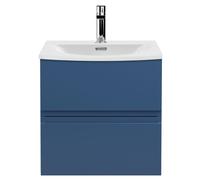 Balterley Mavesyn Contemporary 2 Drawer Wall Hung Vanity Unit With Curved Basin, Dark Blue, 500mm