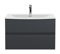Mavesyn Contemporary 2 Drawer Wall Hung Vanity Unit with Curved Basin, Dark Grey, 800mm