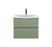 Mavesyn Contemporary 2 Drawer Wall Hung Vanity Unit with Curved Basin, Satin Green, 600mm