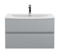 Mavesyn Contemporary 2 Drawer Wall Hung Vanity Unit with Curved Basin, Satin Grey, 800mm