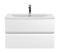 Mavesyn Contemporary 2 Drawer Wall Hung Vanity Unit with Curved Basin, Satin White, 800mm