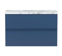 Mavesyn Contemporary 2 Drawer Wall Hung Vanity Unit with Laminate Worktop, Dark Blue, 800mm