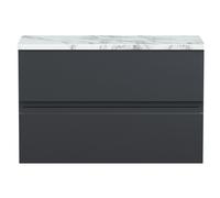 Mavesyn Contemporary 2 Drawer Wall Hung Vanity Unit with Laminate Worktop, Dark Grey, 800mm