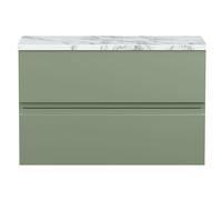 Mavesyn Contemporary 2 Drawer Wall Hung Vanity Unit with Laminate Worktop, Satin Green, 800mm