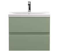 Mavesyn Contemporary 2 Drawer Wall Hung Vanity Unit with Mid-Edge Basin, Satin Green, 600mm
