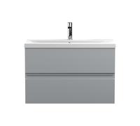 Mavesyn Contemporary 2 Drawer Wall Hung Vanity Unit with Mid-Edge Basin, Satin Grey, 800mm