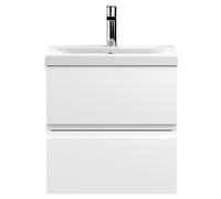 Mavesyn Contemporary 2 Drawer Wall Hung Vanity Unit with Mid-Edge Basin, Satin White, 500mm